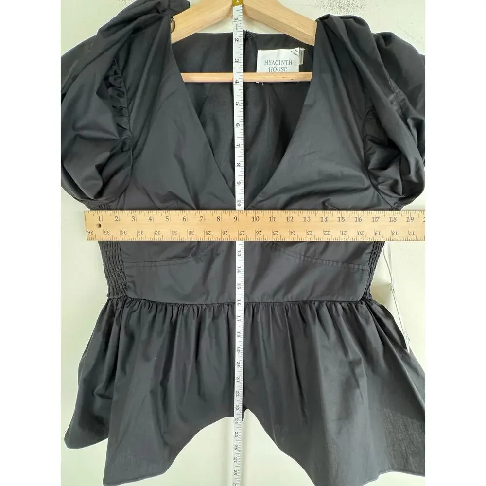 NWT Tuckernuck Hyacinth House Puff Sleeve Peplum Blouse Black Medium